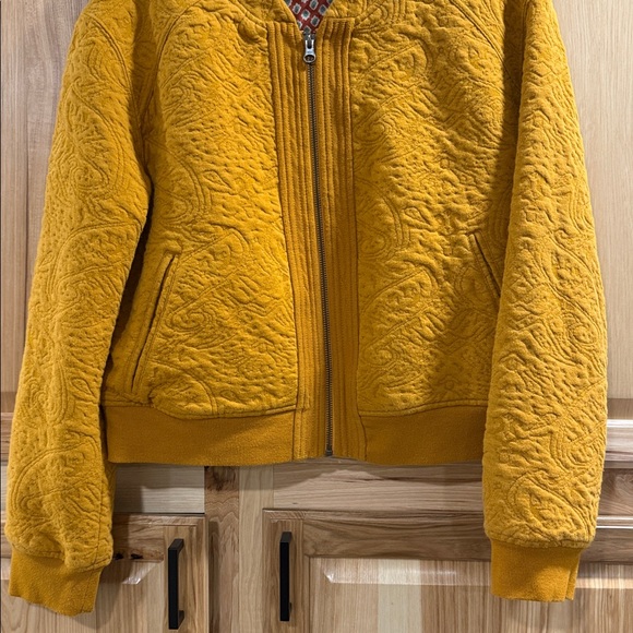 Saturday Sunday Anthropologie Mustard Yellow Quilted Boho Bomber Jacket Size L - Picture 3 of 9